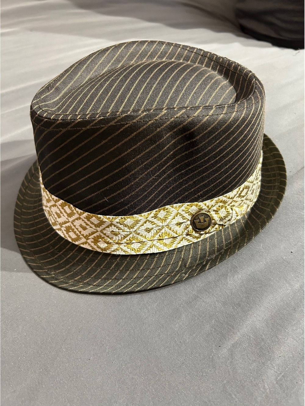 Goorin Bros Brown Pinstripe Fedora Hat with Patterned Band